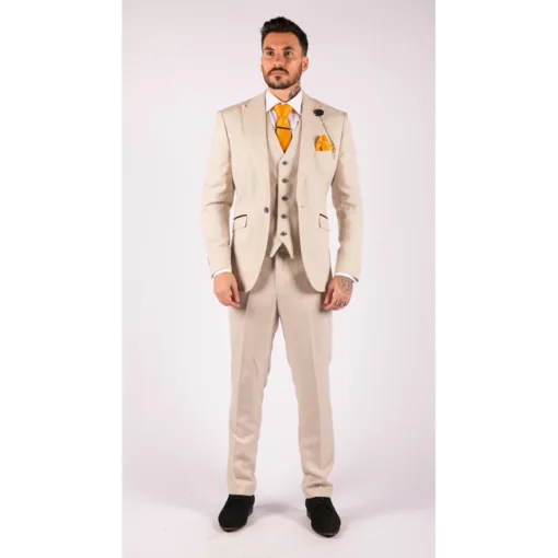 House of Cavani Caridi Men's 3 Piece Tweed Cream Suit