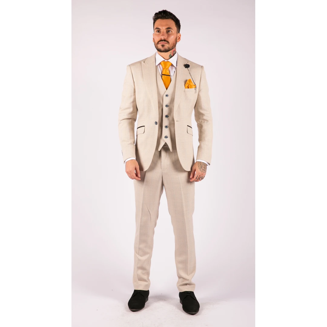 House of Cavani Caridi Men's 3 Piece Tweed Cream Suit