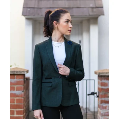 Women’s Tweed Olive Green Check Blazer Wool Classic Jacket Vintage 1920s Retro
