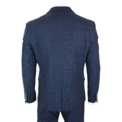 House of Cavani Carnegi Men's 3 Piece Navy Tweed Check Suit