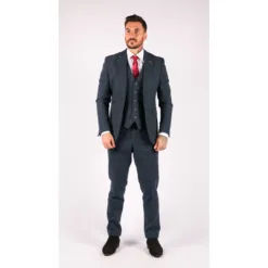 House of Cavani Carnegi Men's 3 Piece Navy Tweed Check Suit
