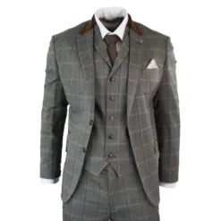 House of Cavani Connall Men's Check Tweed 3 Piece Brown Suit