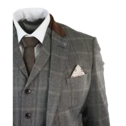 House of Cavani Connall Men's Check Tweed 3 Piece Brown Suit