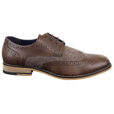 Men Leather Tweed Herringbone Smart Casual Shoes  Vintage Classic