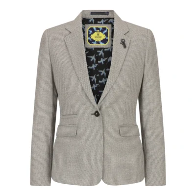 Women’s Tweed Beige Blazer Wool Classic Hunting Jacket Vintage 1920s Retro