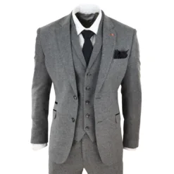 House of Cavani Martez Men's 3 Piece Tweed Grey Suit