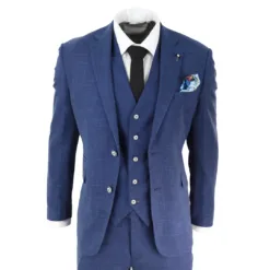 House of Cavani Miami Men's 3 Piece Blue Linen Suit