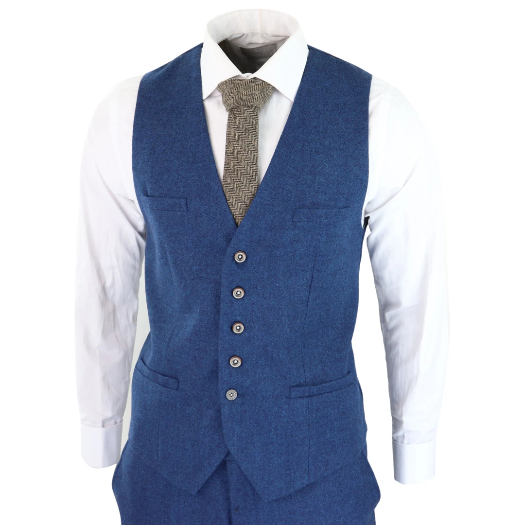 House of Cavani Orson Men's 3 Piece Wool Blue Tweed Suit