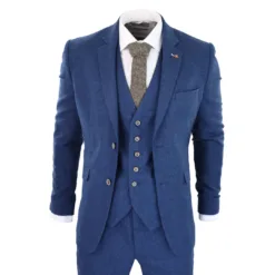 House of Cavani Orson Men's 3 Piece Wool Blue Tweed Suit