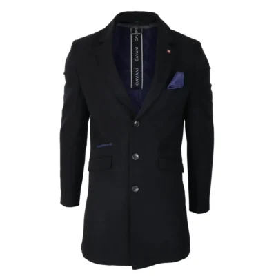 Men Smart Casual 3/4 Wool Overcoat Herringbone Tweed