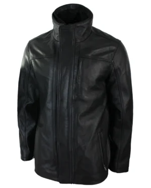 Men 3/4 Real Leather Safari Jacket Overcoat Removable Double Zip Black Brown