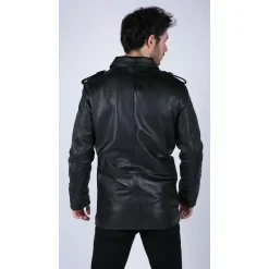 Infinity 2035 Men's Leather Parka Coat Black Brown Jacket