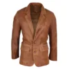 Infinity 2bb Men's Fit Leather 2 Button Brown Blazer Jacket