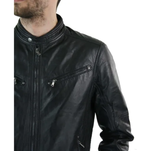 Infinity 5002 Mens Leather Biker Jacket Black Brown