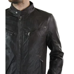 Infinity 5002 Mens Leather Biker Jacket Black Brown