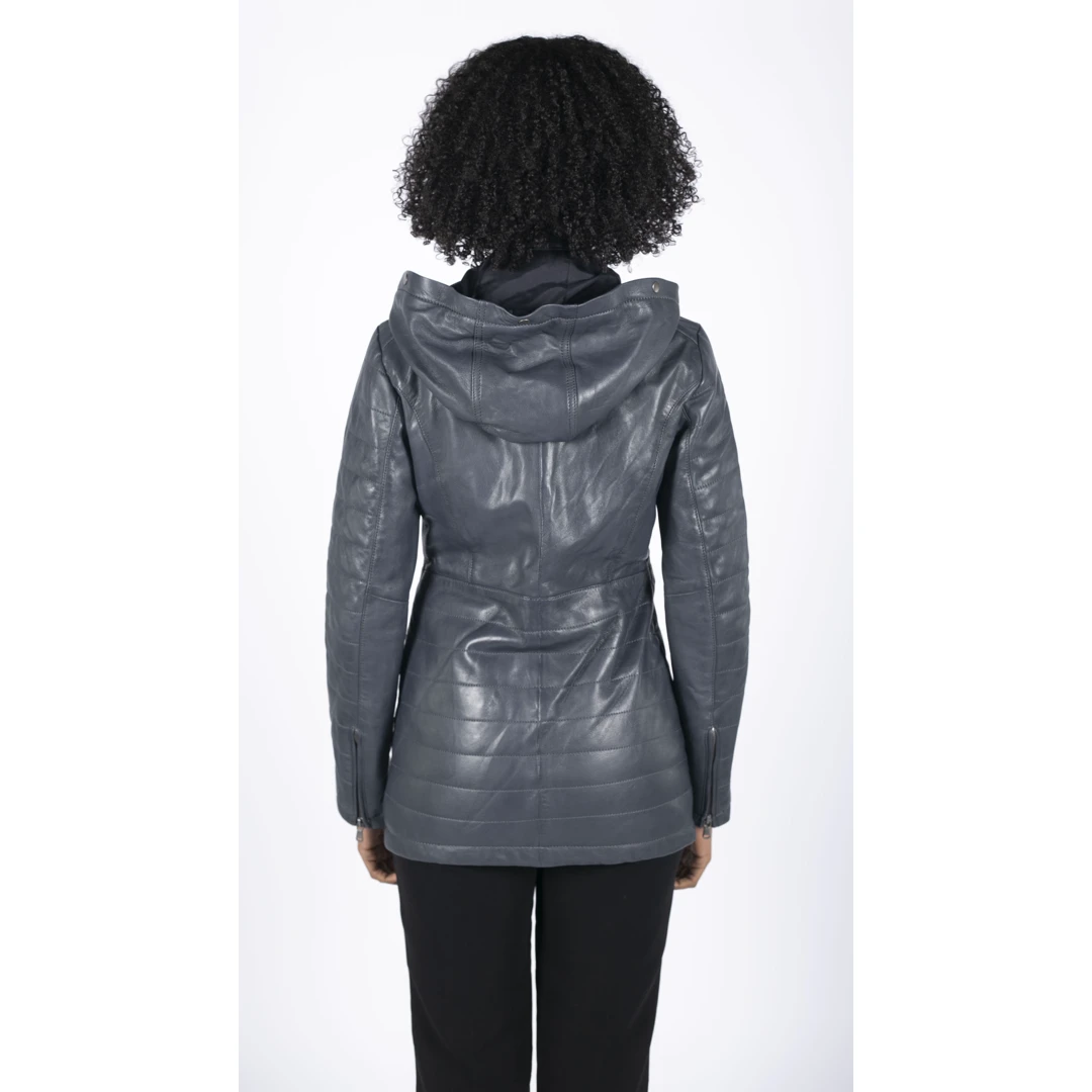 Infinity 5035 Women's Leather Jacket Fur Hood Brown Tan Grey