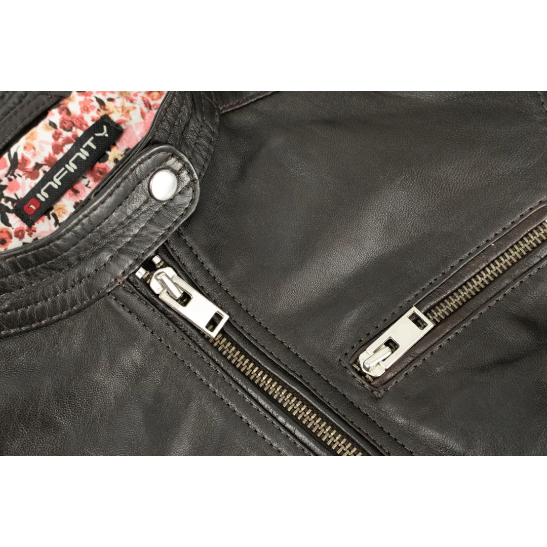 Infinity 5047 Women's Black Biker Jacket Leather