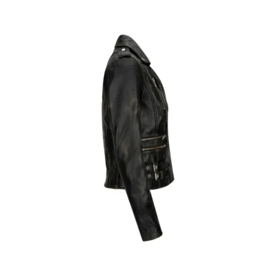 Women’s Leather Jacket Racing Style Biker Short Zipped Vintage