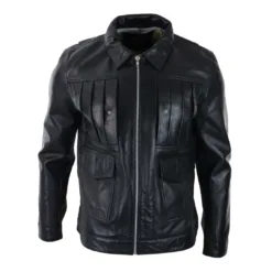 Infinity AF1 Men's Real Leather Jacket Pleated Car Coat Black