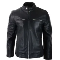 Infinity AF2 Mens Black Real Leather Jacket Zipped Biker