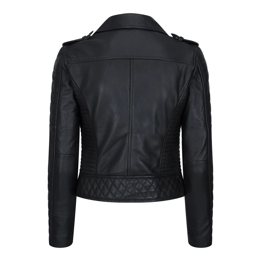 Infinity B924 Women's Biker Leather Jacket Brando Black