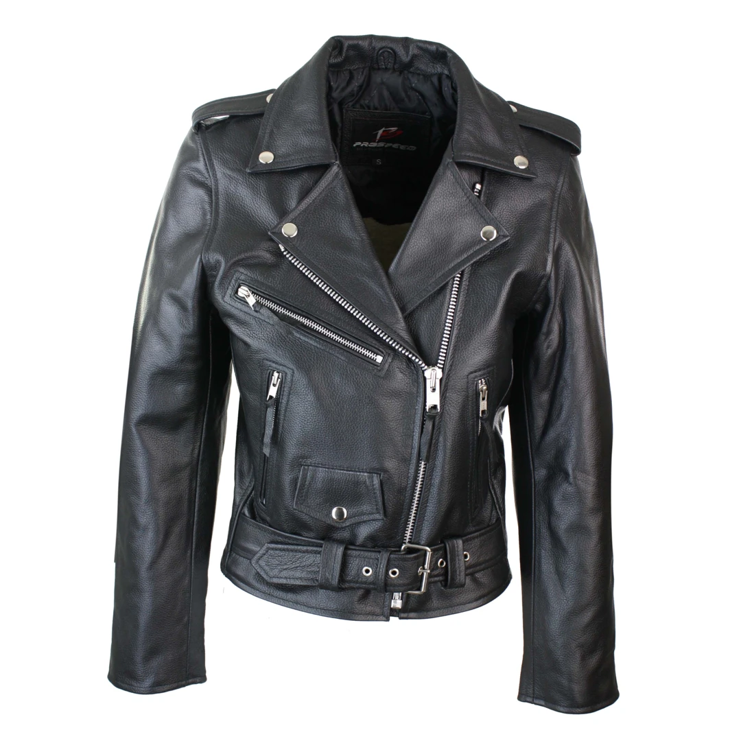 Infinity Brando Women Biker Motorcycle Leather Jacket Black