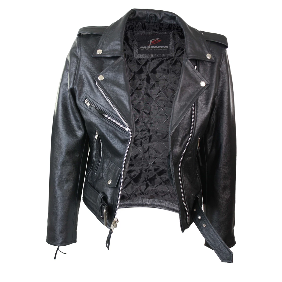 Infinity Brando Women Biker Motorcycle Leather Jacket Black