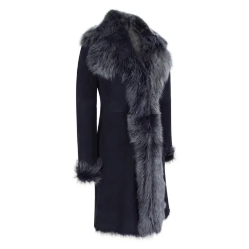Infinity Brissa Black 3/4 Length Women Suede Sheepskin Coat