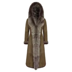 Infinity Brissa Women's Suede Hooded Sheepskin Leather Coat