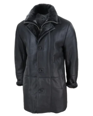 Men 3/4 Duffle Jacket Real Sheepskin Long Smart Casual Button Zip Warm