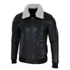 Infinity Lucas Men's Black Leather Jacket Bomber Air Force