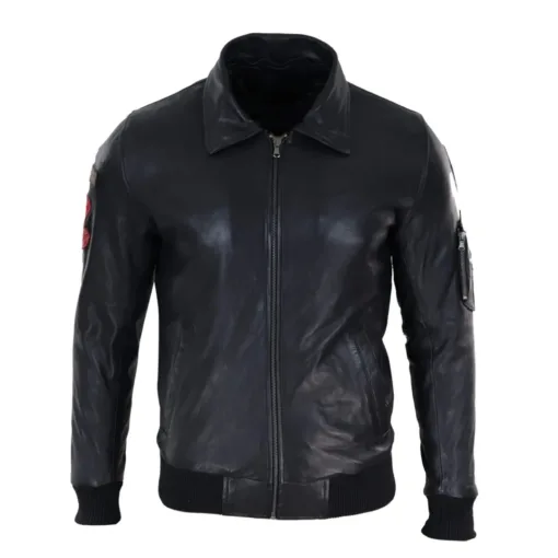 Infinity Lucas Men's Black Leather Jacket Bomber Air Force