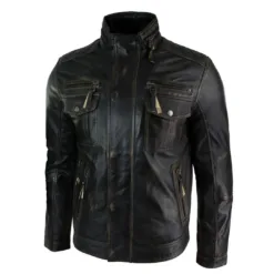 Infinity Men's Black Brown Military Leather Jacket