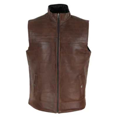 Men Real Leather Black Brown Waistcoat Gilet Reversible Vest Smart Casual