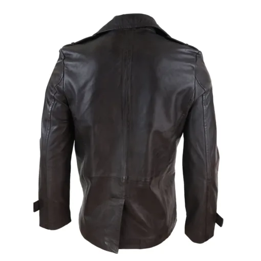 Infinity Men's Leather Double Breasted Coat Sherlock Brown