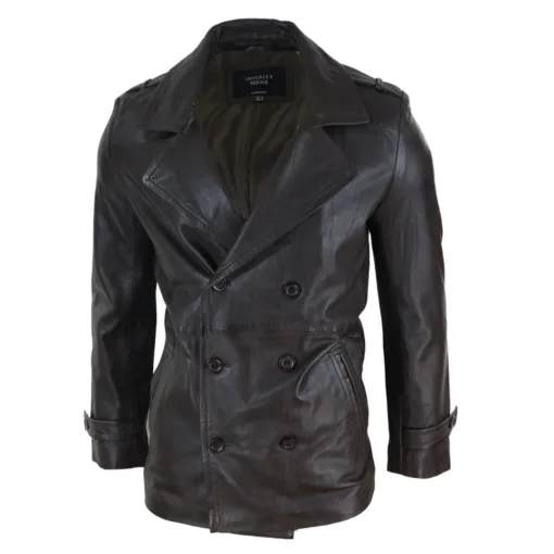 Infinity Men's Leather Double Breasted Coat Sherlock Brown