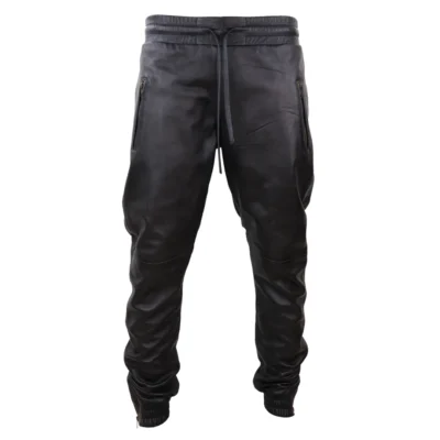 Mens Real Leather Jogger Jeans Trousers Elasticated Casual