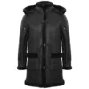 Infinity Men's Sheepskin Duffle Coat 3/4 Leather Hood Black