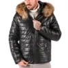 Infinity Men's Winter Leather Black Jacket Hood Zipped