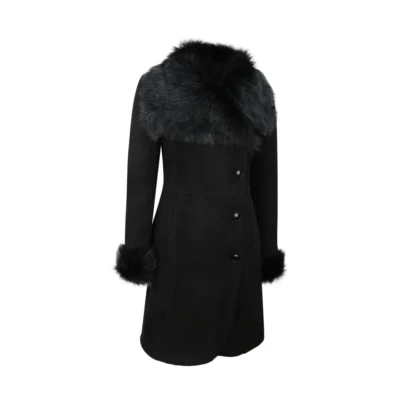 Women’s 3/4 Genuine Merino Sheepskin Coat Black Suede