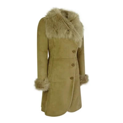 Women’s Sheepskin Suede Button 3/4 Long Trench Coat