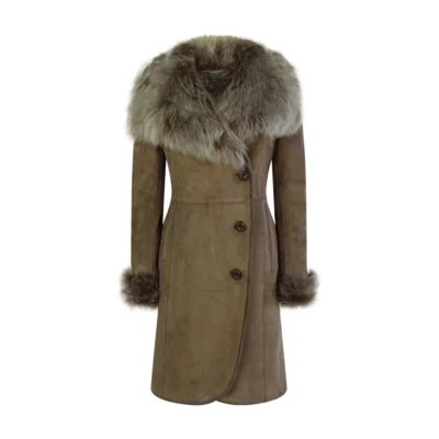 Women’s Sheepskin Jacket Suede 3/4 Long Trench Coat
