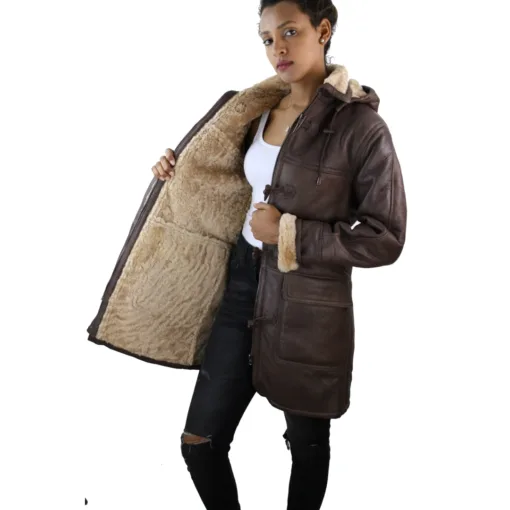 Infinity Trenca Women's Sheepskin Leather Brown Beige Jacket