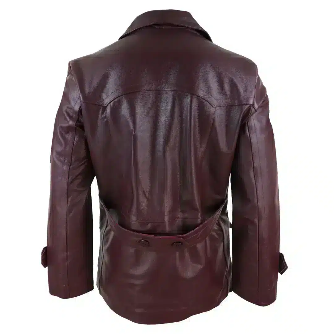 Infinity UCF03 Mens Leather 3/4 Double Breasted Sherlock Wine