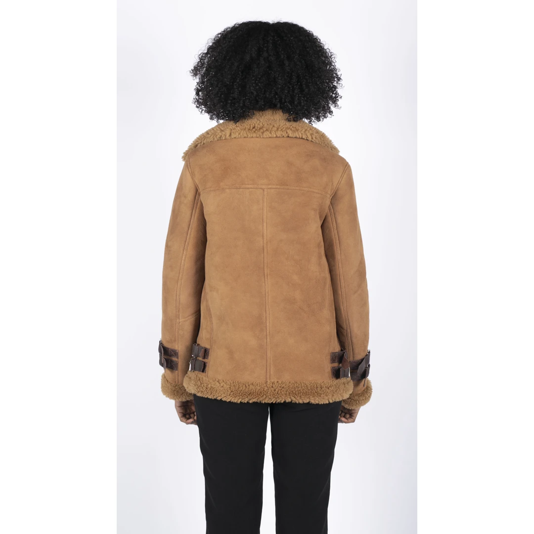 Infinity Women's Sheepskin Leather Cross Zip Jacket Camel