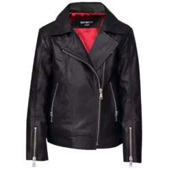 Infinity b1000 Girls Leather Biker Jacket Cross Zip Black Pink