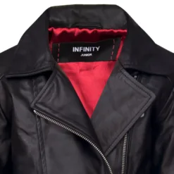 Infinity b1000 Girls Leather Biker Jacket Cross Zip Black Pink