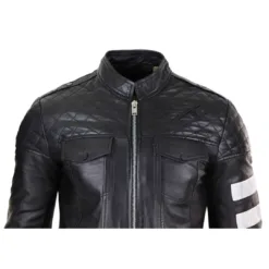 Infinity jan198 Men's Leather Jacket Biker Napa Stripes Black