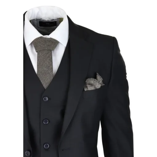 Knighthood Men's Black 3 Piece Slim Fit 2 Button Suit
