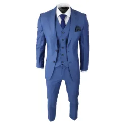 Knighthood Men's Light Blue 3 Piece Slim Fit Wedding Suit